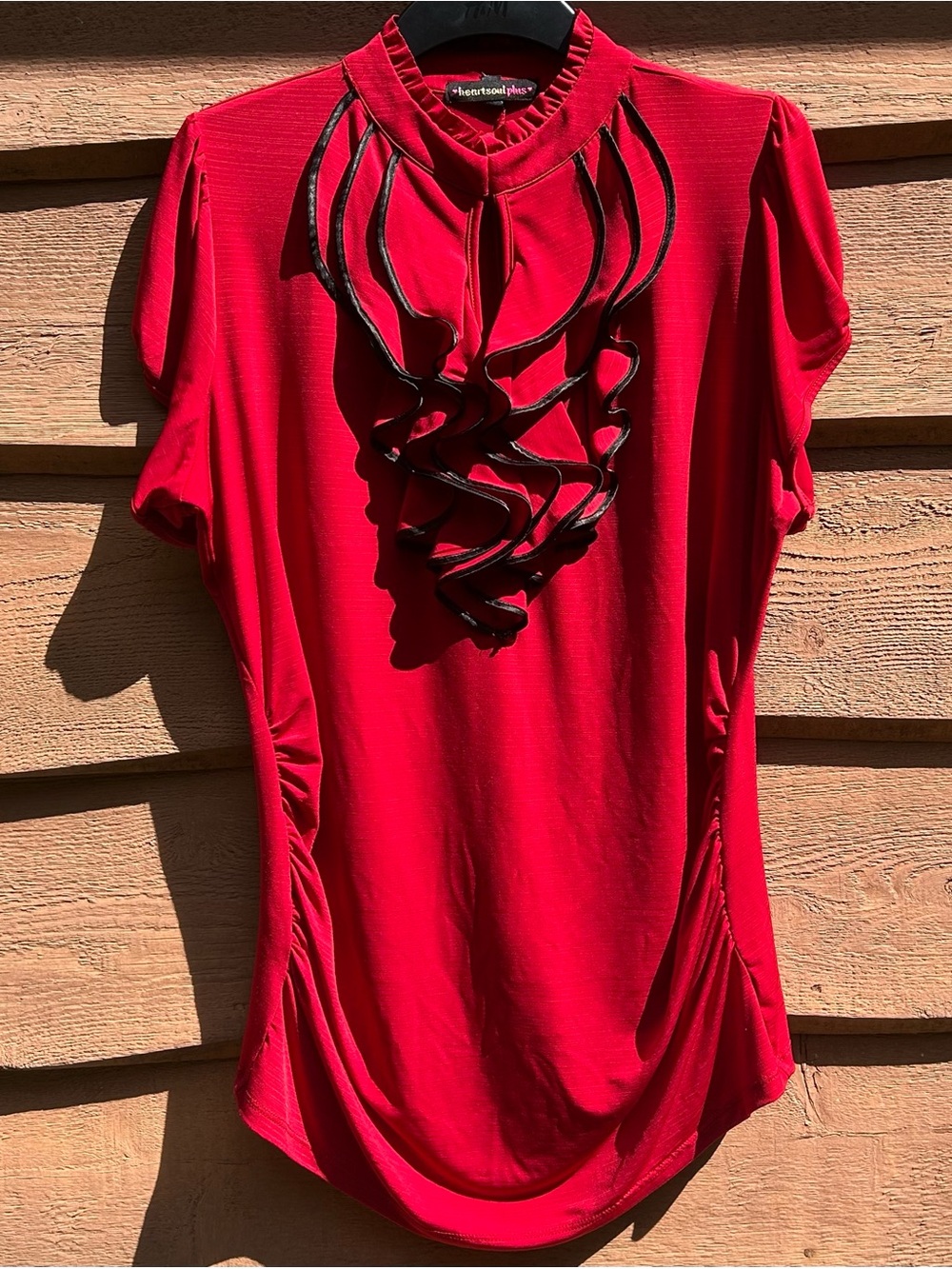 ❌SOLD❌Y2K Heartsoul Plus Red Mock Neck Ruffle Trim Top